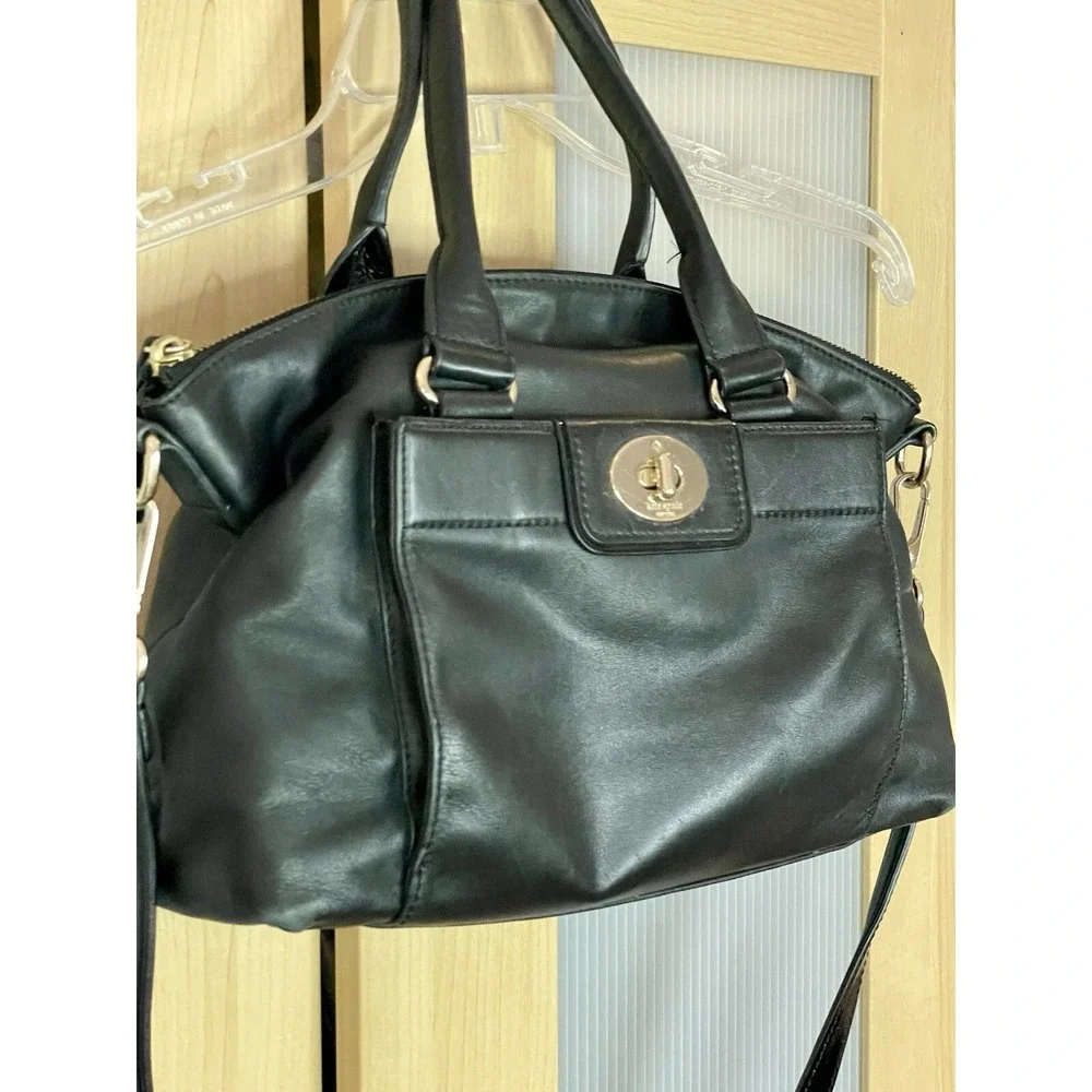 Kate Spade Hampton Purse Leather Satchel Shoulder Bag‎ Black Modern Casual